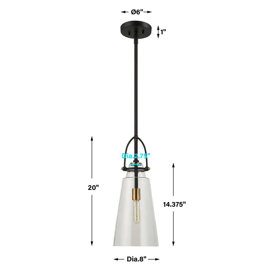 Saugus Black Antique Brass Mini Pendant Light
