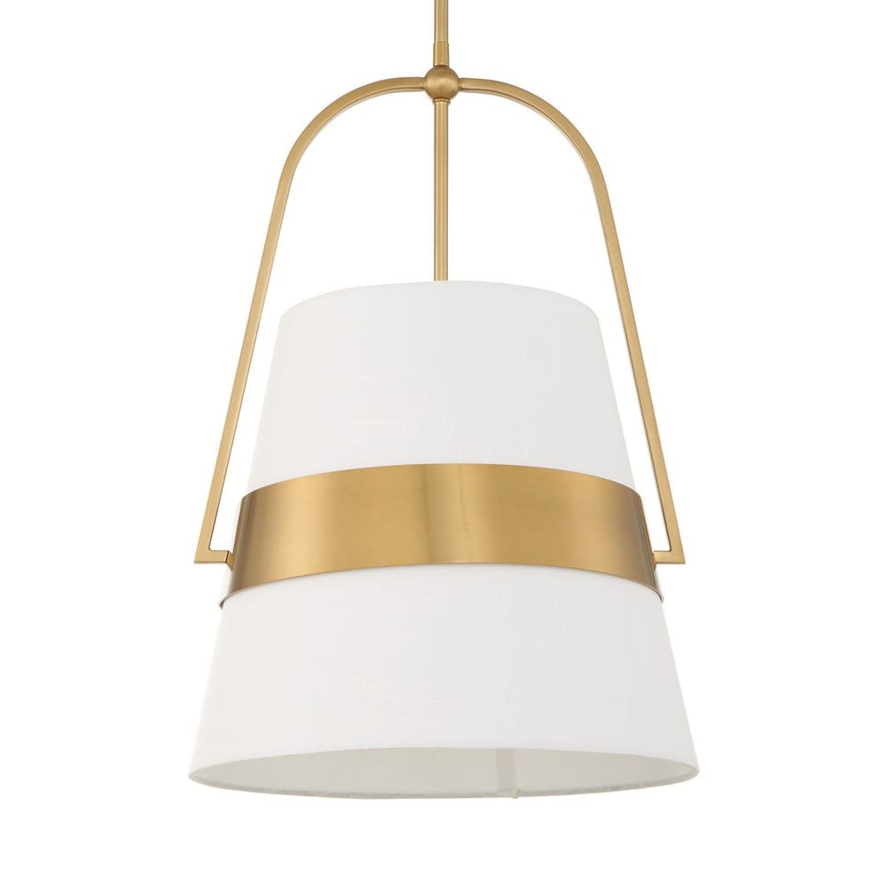 Harness Linen Shade Brass Pendant Light Fixture