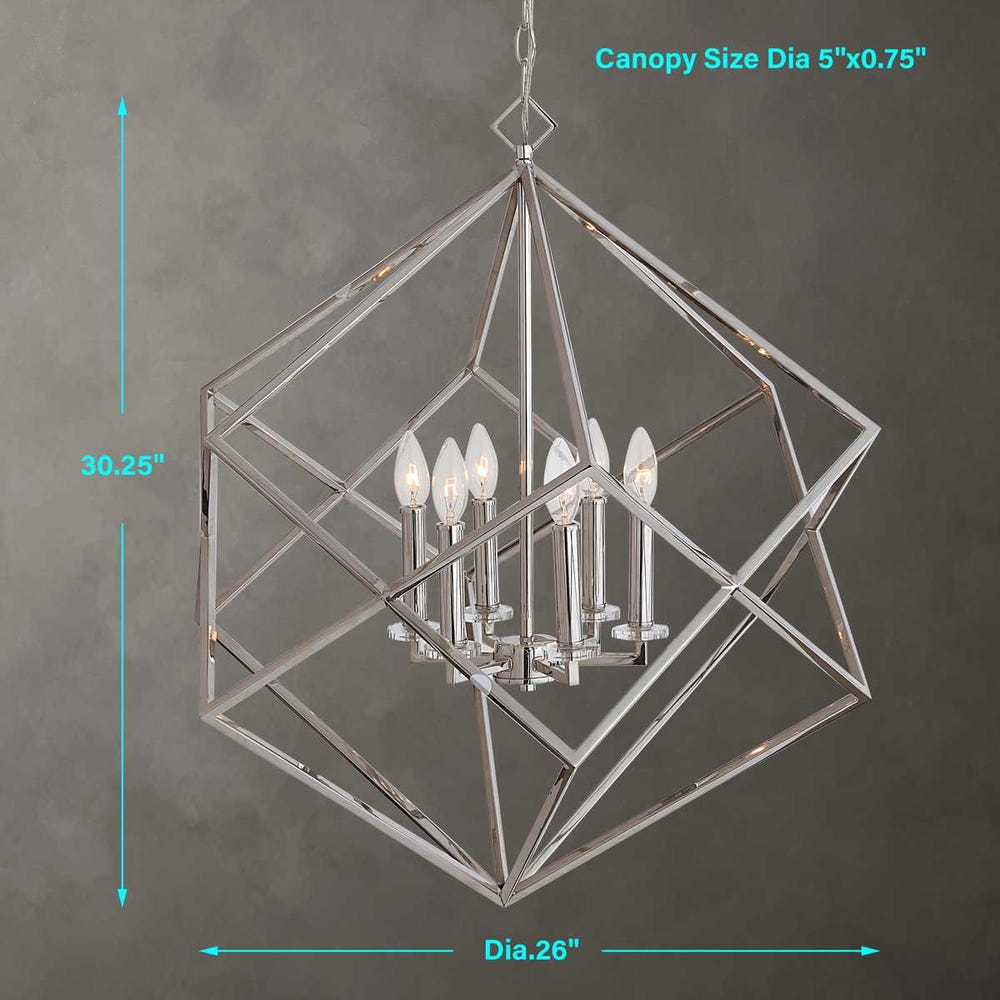 Euclid 6 Light Nickel Cube Crystal Pendant
