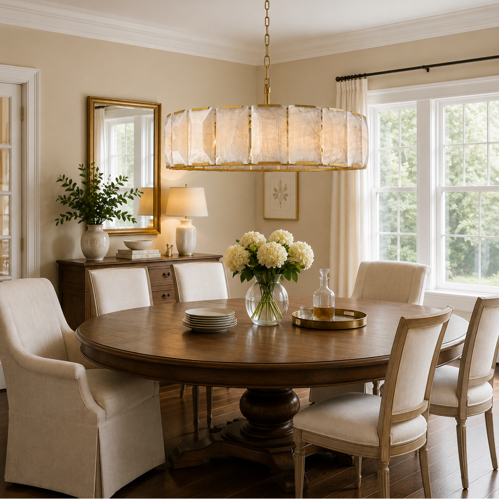 Hadilor Calcite Round Chandelier with Natural Alabaster Stone Shades
