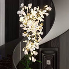 24 Light Gold Chandelier, Luxury Ginkgo Branch Chandelier for Staircase