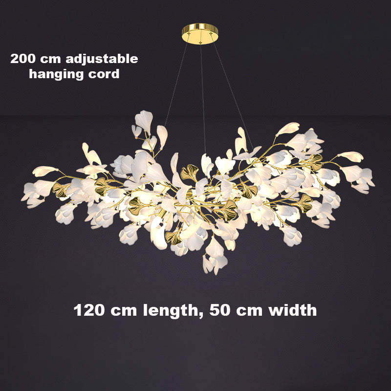 24 Light Gold Chandelier, Luxury Ginkgo Branch Chandelier for Staircase