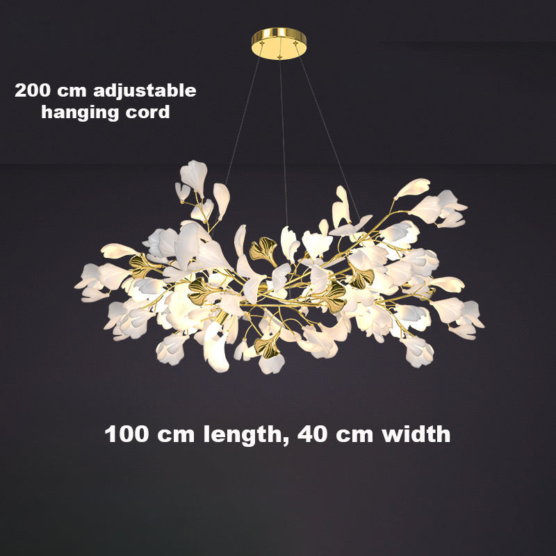 24 Light Gold Chandelier, Luxury Ginkgo Branch Chandelier for Staircase