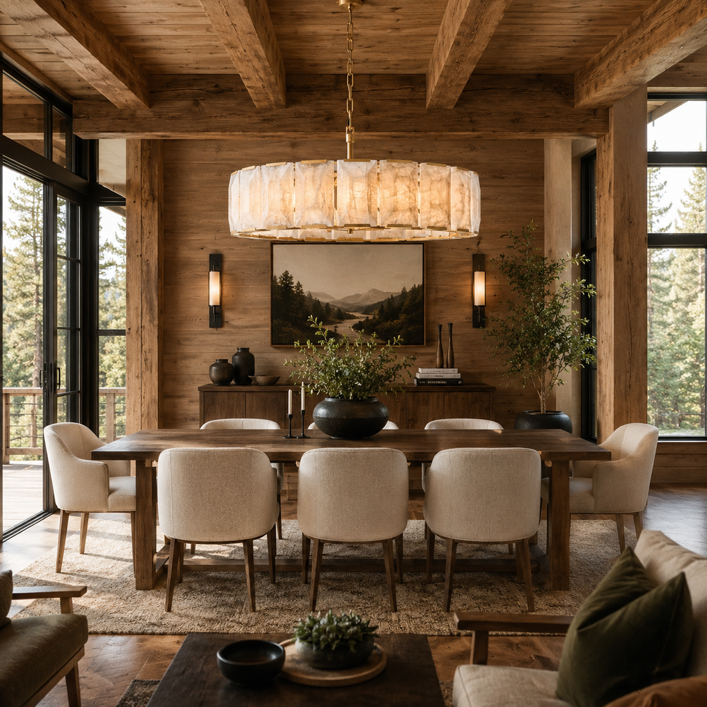 Hadilor Calcite Round Chandelier with Natural Alabaster Stone Shades