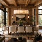 Hadilor Calcite Round Chandelier with Natural Alabaster Stone Shades