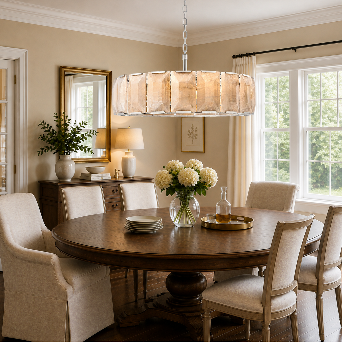 Hadilor Calcite Round Chandelier with Natural Alabaster Stone Shades