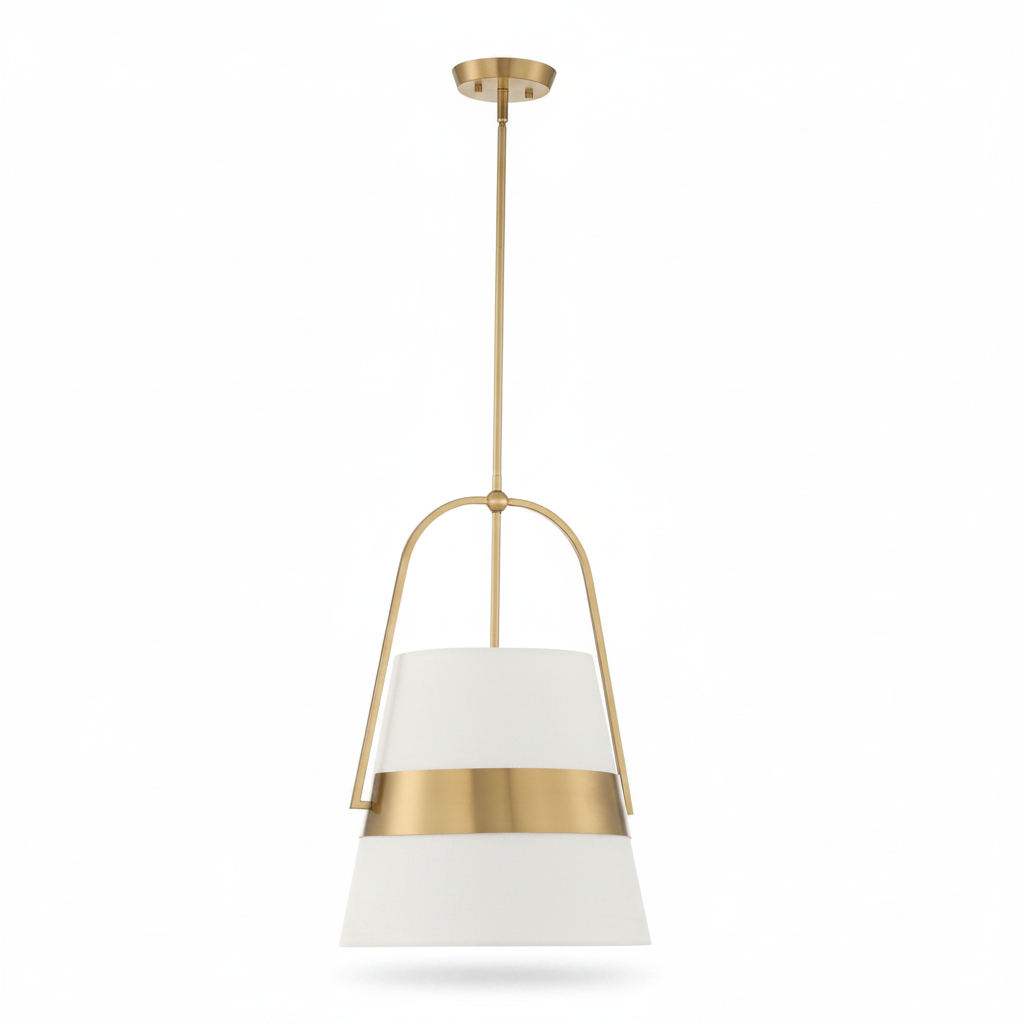 Harness Linen Shade Brass Pendant Light Fixture
