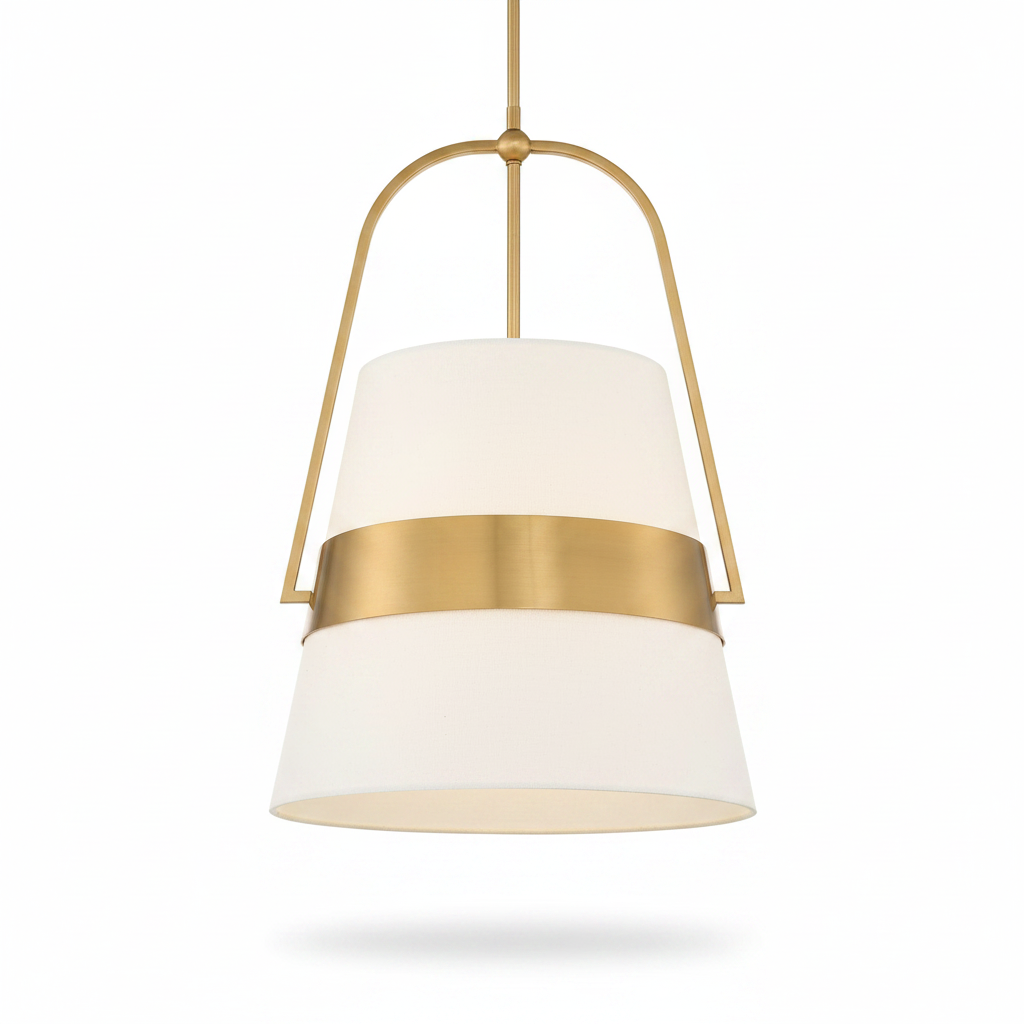 Harness Linen Shade Brass Pendant Light Fixture