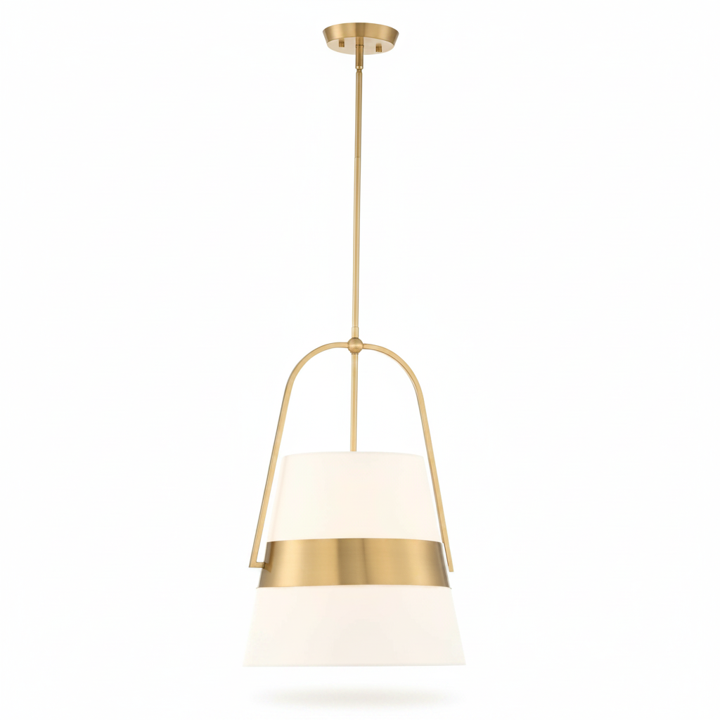 Harness Linen Shade Brass Pendant Light Fixture