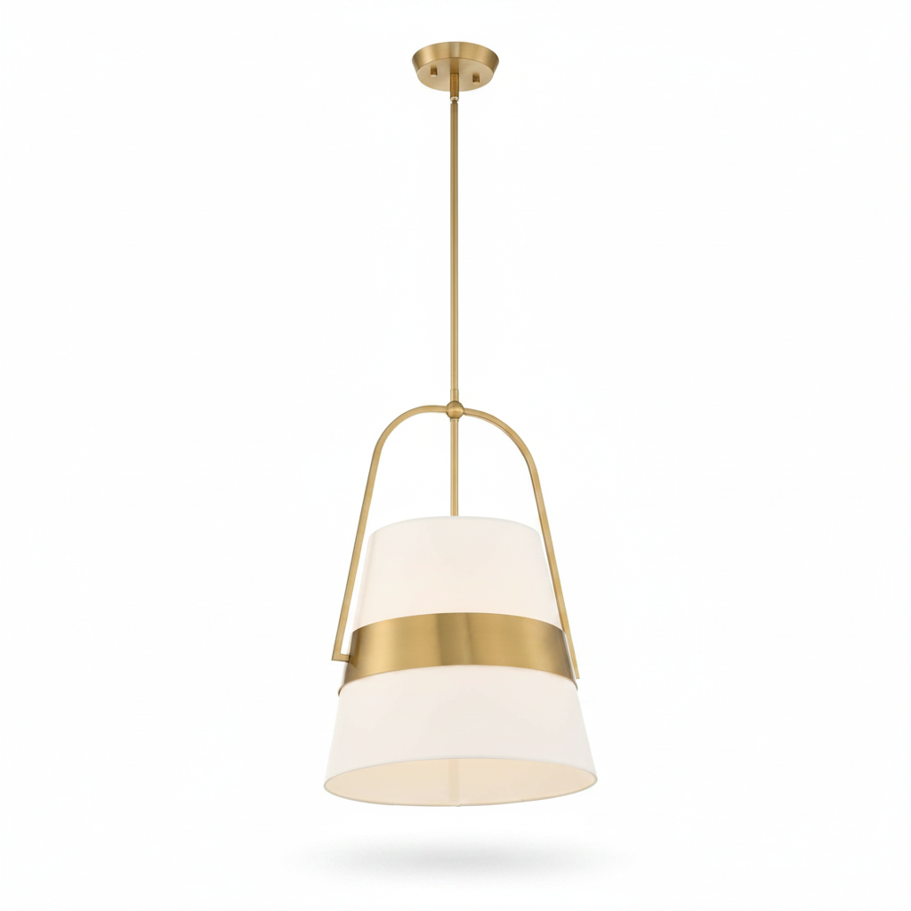 Harness Linen Shade Brass Pendant Light Fixture