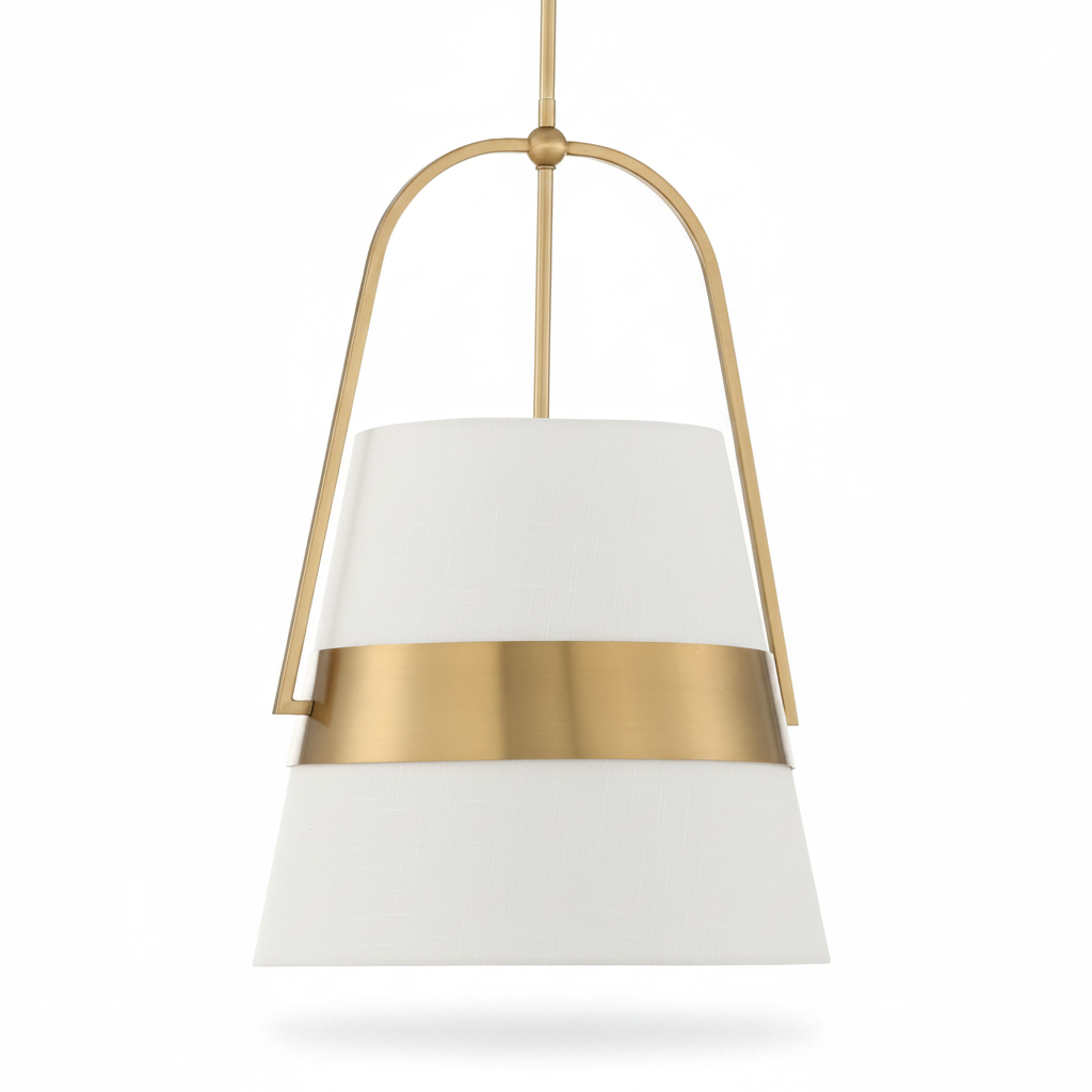 Harness Linen Shade Brass Pendant Light Fixture