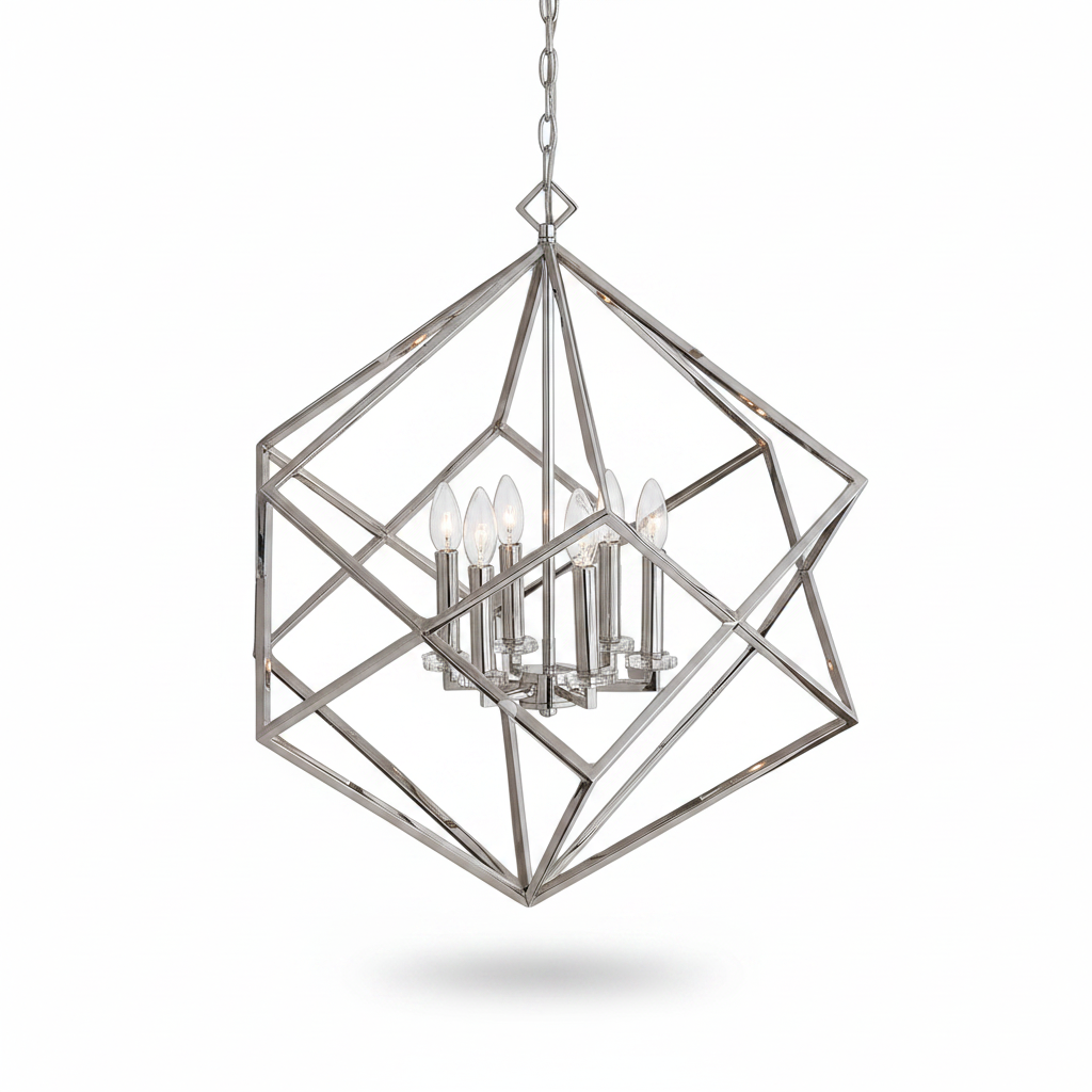 Euclid 6 Light Nickel Cube Crystal Pendant
