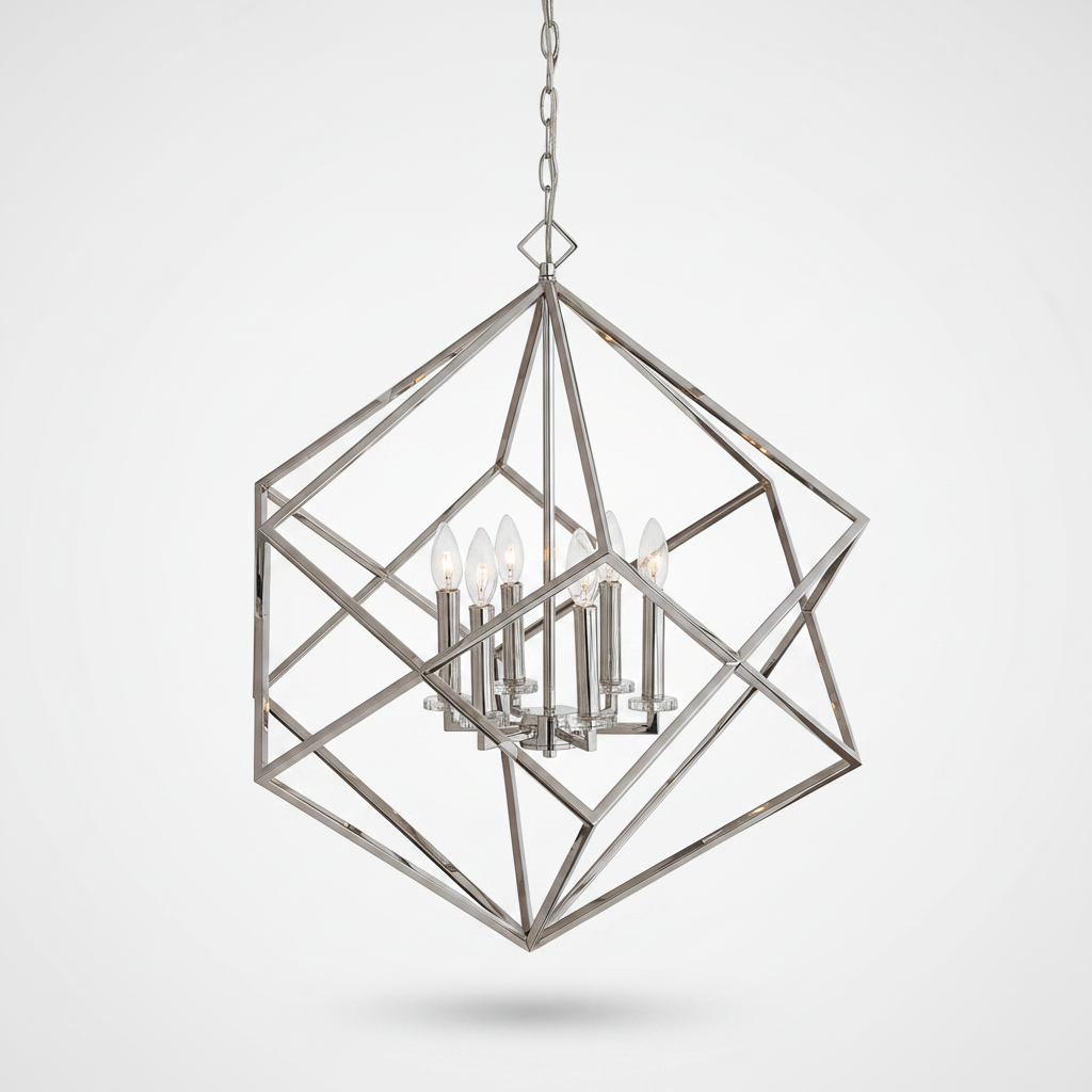Euclid 6 Light Nickel Cube Crystal Pendant