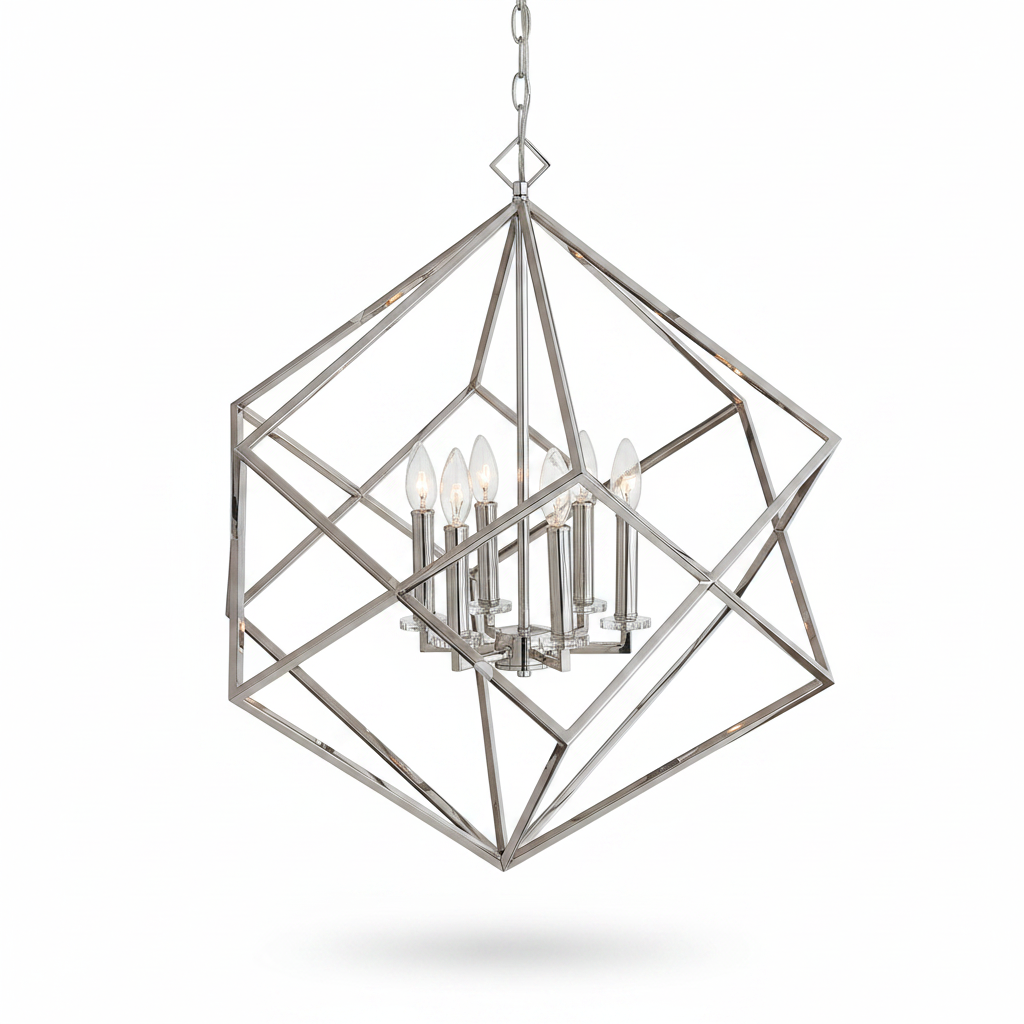 Euclid 6 Light Nickel Cube Crystal Pendant