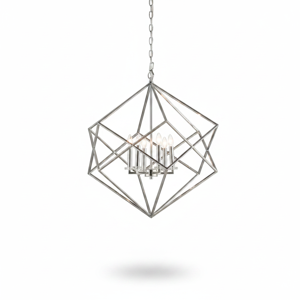 Euclid 6 Light Nickel Cube Crystal Pendant