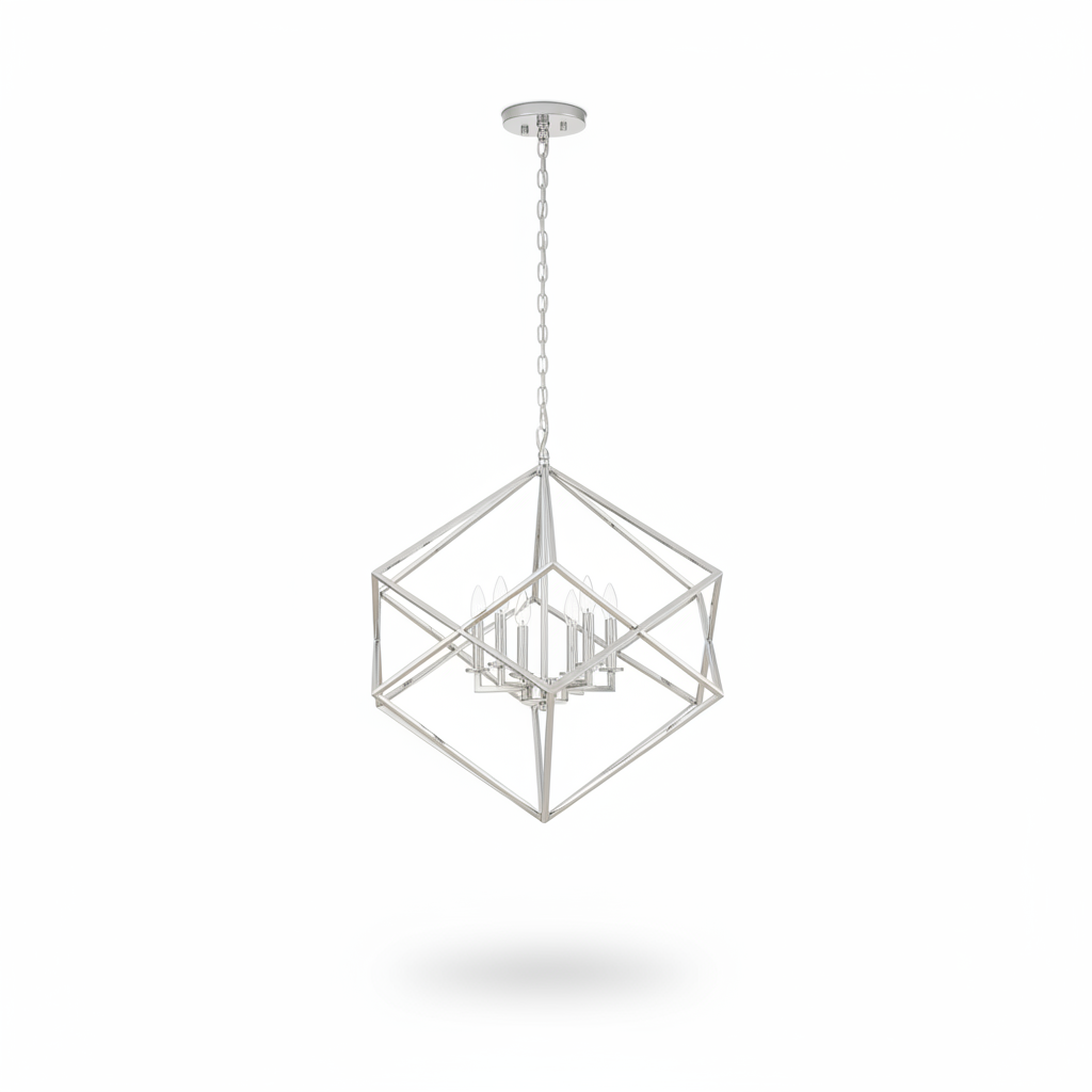 Euclid 6 Light Nickel Cube Crystal Pendant